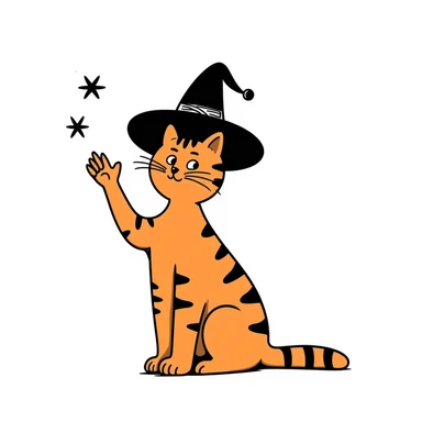 orange cat casting a magic spell with paw raised sticker