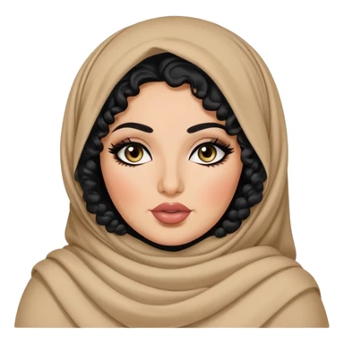 big plus size, arab, long black curly hair, baddie,pretty, makeup, lipgloss, black eyeliner, loose hijab
 sticker