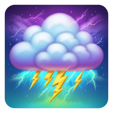 purple and green and blue gradient fluffy cloud with yellow  lightning sticker