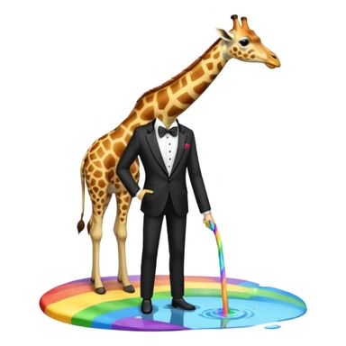 giraffe in a tuxedo drinking from rainbow puddle  sticker