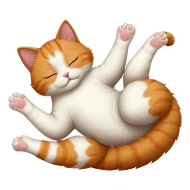 ginger and white small cat eyes closed lying down upside down with paws stretched out in different directions sticker