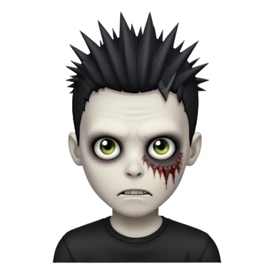 zombie boy with spiky black emo hair and a black shirt sticker