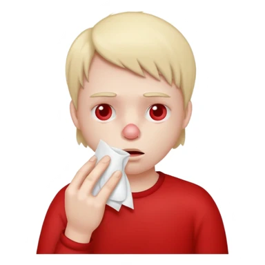 sick person with tissue on nose, fever and red nose. sticker