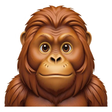 Cinematic Noble Orangutan Portrait Emoji, Poised and regal, with a robust, thoughtful build and deep, soulful eyes framed by rich, textured fur, Simplified yet sharp and sophisticated features, highly detailed, glowing with a soft, earthy glow, high shine, intelligent and contemplative, stylized with an air of ancient wisdom, focused and commanding, soft glowing outline, capturing the essence of a watchful and confident guardian that appears ready to step out of the screen with timeless authority! sticker