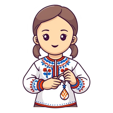 Ukrainian girl in traditional embroidered vyshyvanka shirt holding a DNA molecule in her hand sticker