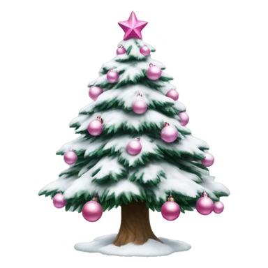 Adorable realistic Christmas tree with snow and pink ornaments  sticker