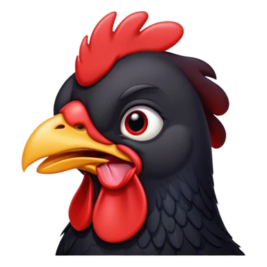 Cinematic Cute Yawning Black Chicken Portrait Emoji, Head tilted slightly with a dramatic, wide-open yawn, showcasing a soft, glossy black plumage with subtle hints of iridescence and a distinctive red comb, floppy wings slightly drooping, round beady eyes barely open in drowsy contentment, Simplified yet irresistibly adorable features, highly detailed, glowing with a soft, cozy glow, high shine, relaxed yet expressive, stylized with a touch of whimsy, bright and endearing, soft glowing outline, capturing the essence of a sleepy yet affectionate chicken, so drowsy it feels like it could stretch out of the screen and curl up for a nap! sticker