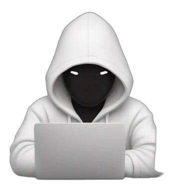 programmer with hoodie hood, no face and a laptop sticker