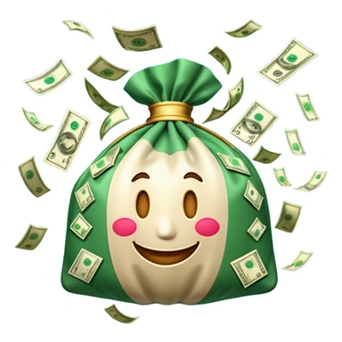 

3D emoji style, big bag of money, flying dollar bills, rich casino vibe, smooth lighting, high detail, clean edges, transparent background



 sticker
