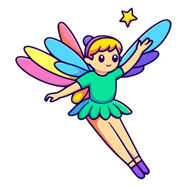 Iridescent fairy flying twinkle rainbow neon sticker