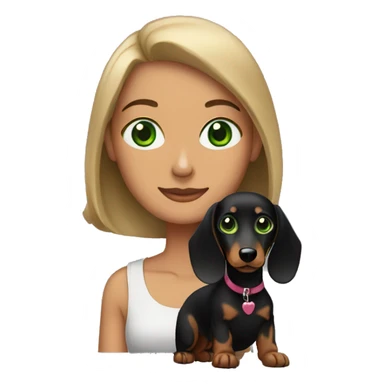 Lebanese with green eyes holding a black dachshund sticker