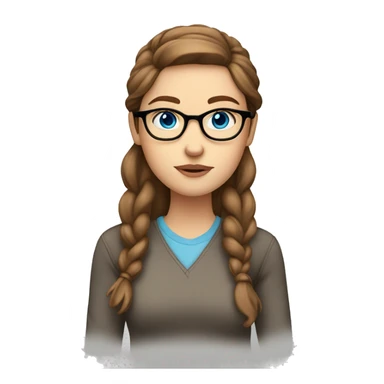 thinking white girl with blue eyes, brown hair, glasses, long sleeves sticker