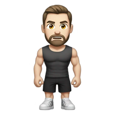 Angry Pale skinned Fit Man With the biceps and dark brown hair in black shirt, gray sports shorts and white Sneakers sticker