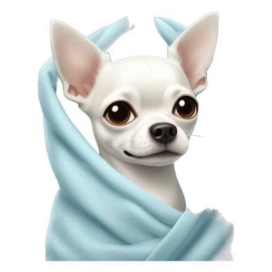 white chihuahua in a light blue blanket sticker