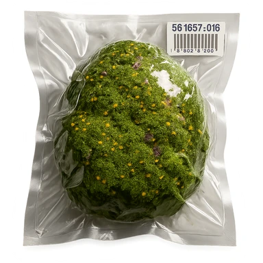 mossy rock with abundant moss and tiny colorful flowers, shiny and inflated sticker