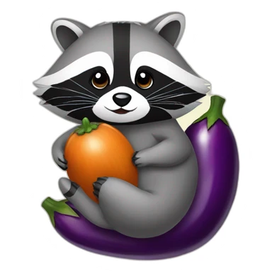 raccoon hugging an eggplant sticker