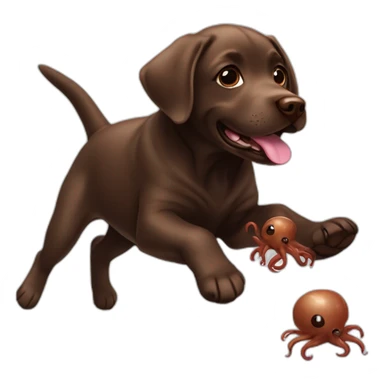 Chocolate labrador playing with push cute octupus sticker
