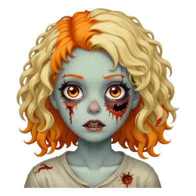 Faça uma garota zumbi de cabelo cacheado preto e uma mecha descolorida meio alaranjada do lado esquerdo sticker