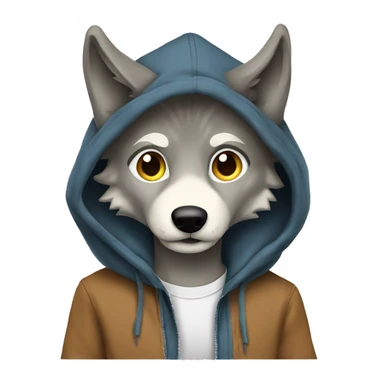 Wolf wearing hoodie with a wolf logo sticker