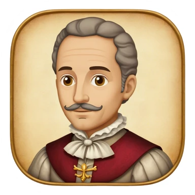 Cinematic Realistic Miguel de Cervantes Portrait Emoji, depicted as a wise thoughtful literary figure in period attire with a reflective gaze, rendered with detailed textures and soft historical lighting that captures his enduring literary legacy. sticker