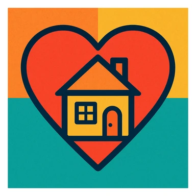 a heart and a house together, symbolizing love at home, warm and inviting style sticker