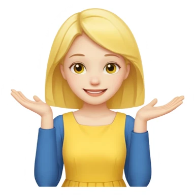 yellow smiling face girl with one hand flat under chin sticker