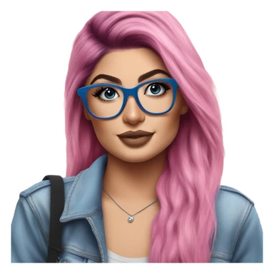 Photo Realistic kylie jenner stylish pink hair BLUE eyes and glasses happy  sticker