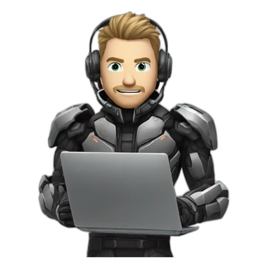 developer behind his laptop with this style : Crytek Crysis Video game with nanosuit character hacker themed character sticker