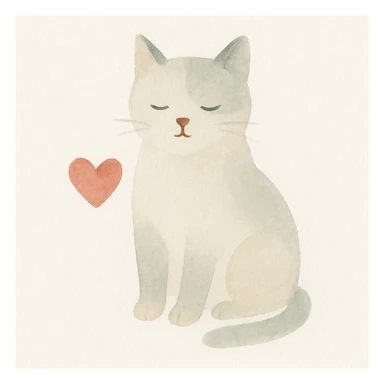 a cat with a heart, watercolor style sticker