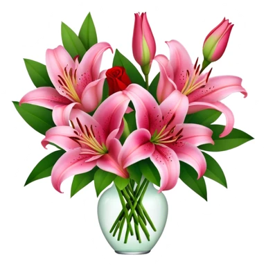 Rosa Lilien und rote Rosen sticker