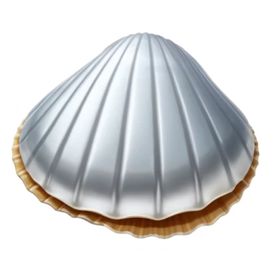 A seashell emoji made of polished silver chrome, smooth curved surface, reflective metallic highlights, elegant minimal design, iOS emoji style, centered, clean white background, soft lighting sticker