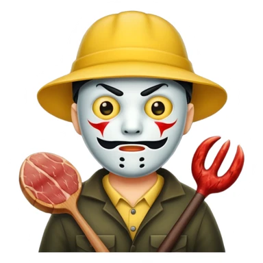 scary evil man look like from friday 13th with the yellow hat and meat khife sticker