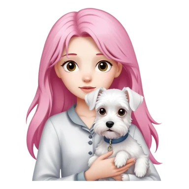 Girl with long pink hair holding a white schnauzer dog sticker