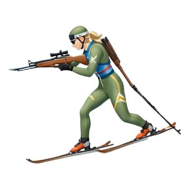 An icon featuring snow-covered trees, distant mountains, and a clear blue sky with a biathlete in motion, holding a rifle and skiing across a snowy course. Transparent background highlights the precision, endurance, and excitement of biathlon. sticker