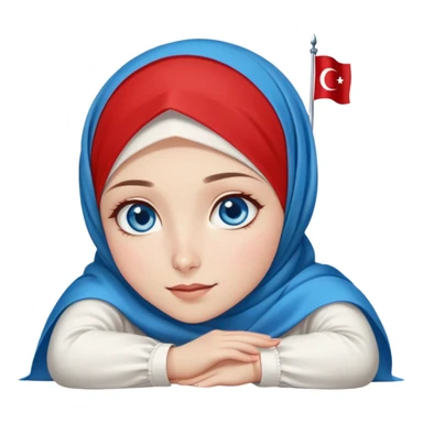 Turkish beautiful finish Konya girl blue eyes with red white hijab dress with turkish flag and watching the sky on the ground  sticker