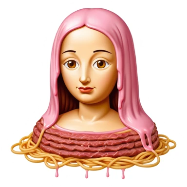 monalisa made of SPAM meat melted pink dripping sauce spaghetti portrait sticker