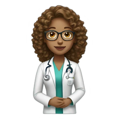 doctor woman brown light skin long curly hair sticker