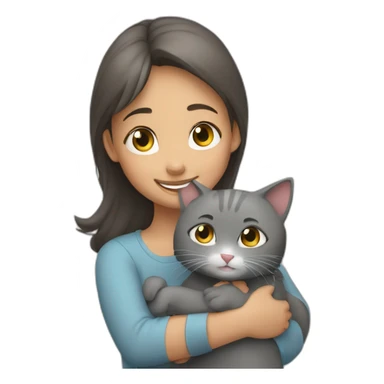 happy girl hugging gray cat sticker