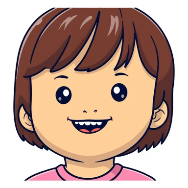Adorably, cute and cool little six-year-old gamer, girly with brunette hair, missing her two top front teeth, and she has bangs sticker