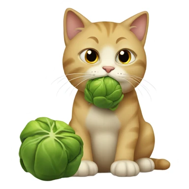Sad cat eating Brussels sprouts sticker