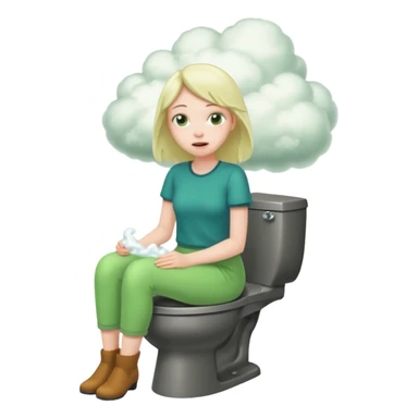 Girl on toilet with green fart clouds around here, she looks relieved sticker