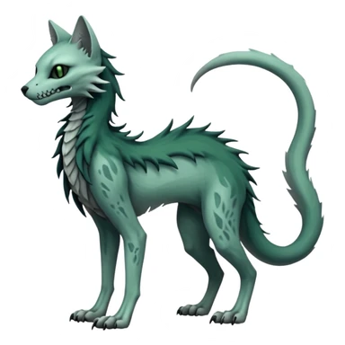 spectral spooky dark bleak blackish swampy white-skeletal gloomy ghostly dark greyish dark-deep-greenish foggy eldritch beautiful realistic edgy fantasy ghoul-like stitched feline-vernid-sergal-fursona animal creature with a tufted tail full body with intricate markings  sticker