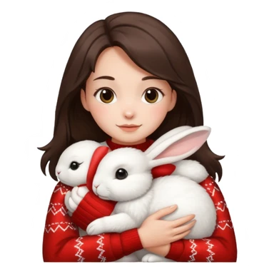 Brunette hugging rabbit christmas sticker