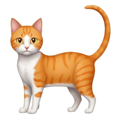 full body realistic orange domestic shorthair slim cat with yellow/orange eyes paw being white and the other being half sticker
