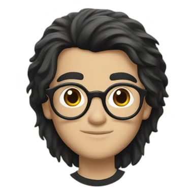 Harry Potter with black hairs wears a T-shirt with the word Sude on it sticker