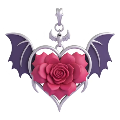 gothic heart, deep forest green silk texture, silver bat charm, dark rose center, lush and gothic sticker