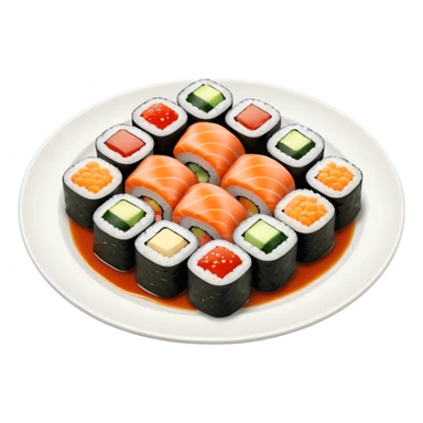 Sushi rolls with sauce on top in a plate sticker
