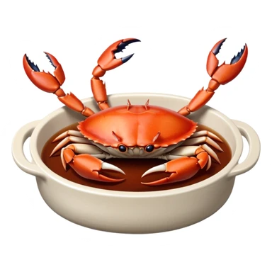 Korean dish Ganjang-gejang, raw crab marinated in dark soy sauce, crab claws and body visible, glossy sauce, served in a small dish, appetizing and authentic sticker