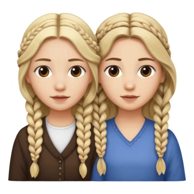 Sister with long wavy loose flowing blonde hair and  sister with DARK BROWN HAIR WITH ONE BRAID on one side.   sticker