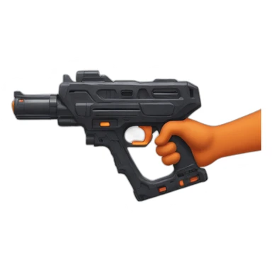 manicured hand holding large scary dark nerf gun sticker